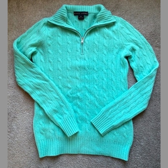 $395 RALPH LAUREN BLACK LABEL Cashmere Cableknit Quarter-Zip Sweater NWOT/sz M - Picture 1 of 16